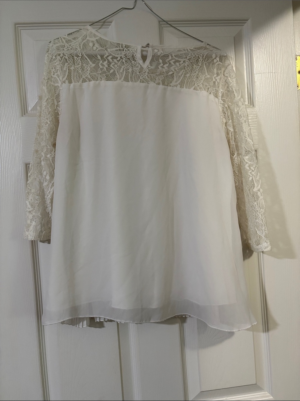 Madison Cream Lace Yoke Pleated Chiffon Top medium - Picture 3 of 4